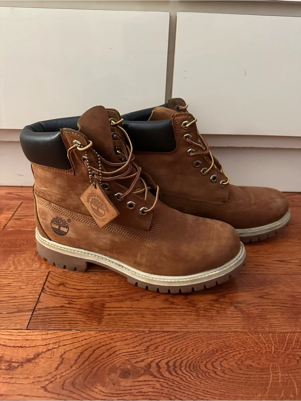 Timberland Men’s Brown Nubuck Lace-Up Work Boots with Black Collar